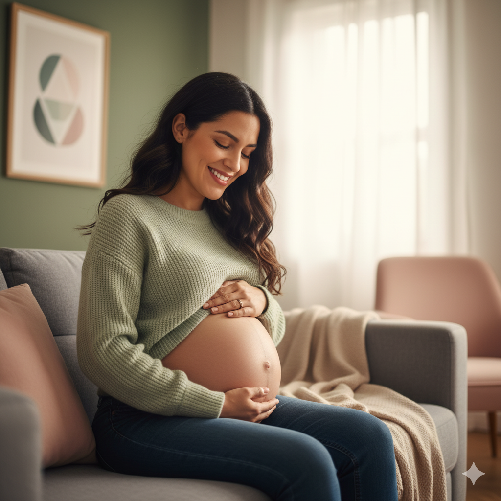 a pregnant woman happy with her decision to become a surrogate